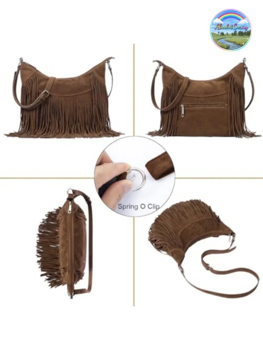 Vegan Suede Fringe Hobo Bag Tassel Crossbody Purse
